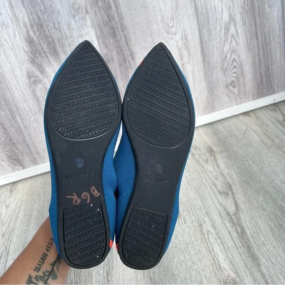 Rothys The Point Flats Shoes Womens 6.5 Teal Blue & Orange Stripe CLEAN washable - Picture 6 of 7